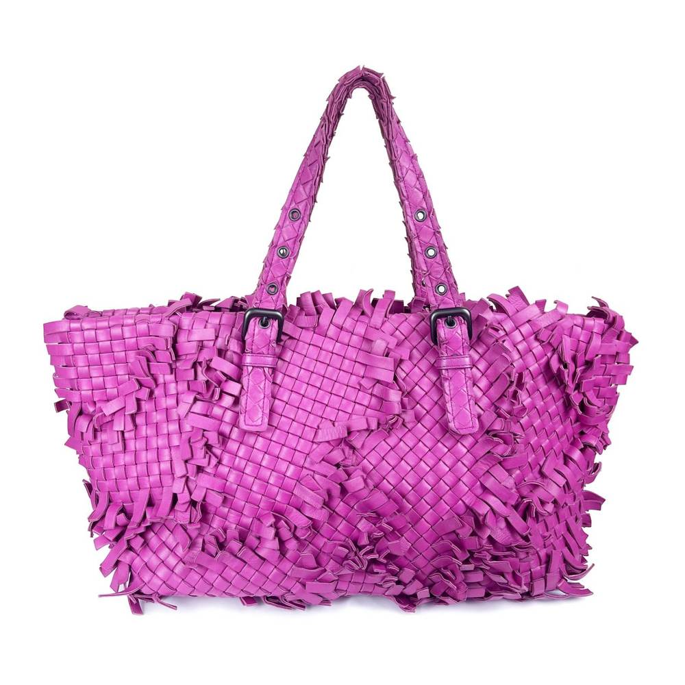 BOTTEGA VENETA Fuchsia Cabat Lido Patchwork Intrecciato Frayed Handbag Tote - Picture 3 of 6